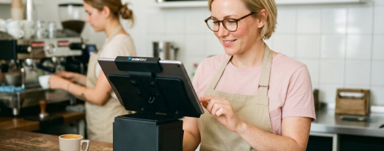 Gastronom bedient iPad-Kassensystem auf dem Tresen – Kaufberatung für Kassensysteme in der Gastronomie